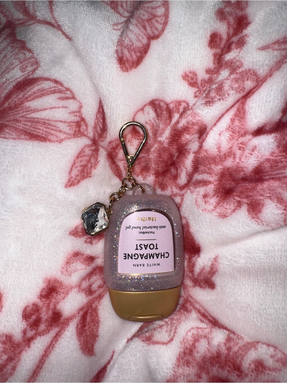 White Barn Champagne Toast Pink Glitter Hand Sanitizer Keychain